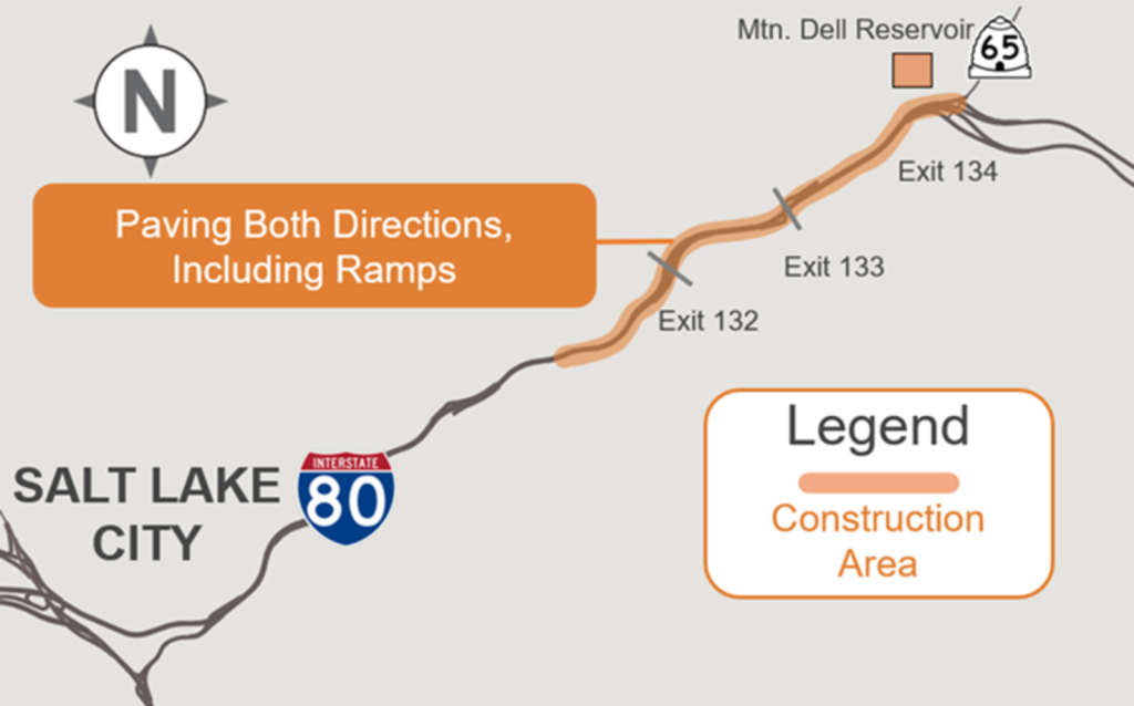 Map of project area Parleys Canyon | I-80 | Lower Parleys to SR-65 (Exit 134) | Paving