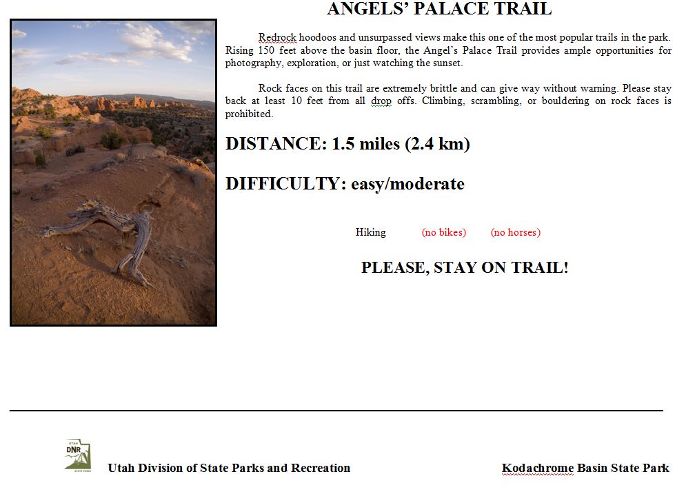 Angels Palace Trail Sign