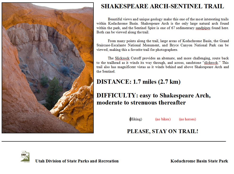 Shakespeare Arch Trail Sign