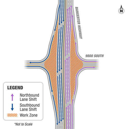 Map showing no left turns or through traffic