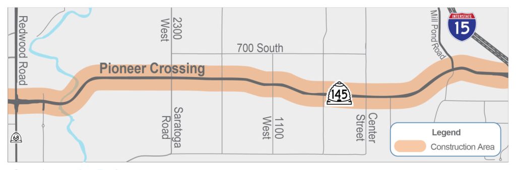 Map of Pioneer Crossing from Redwood Road to I-15