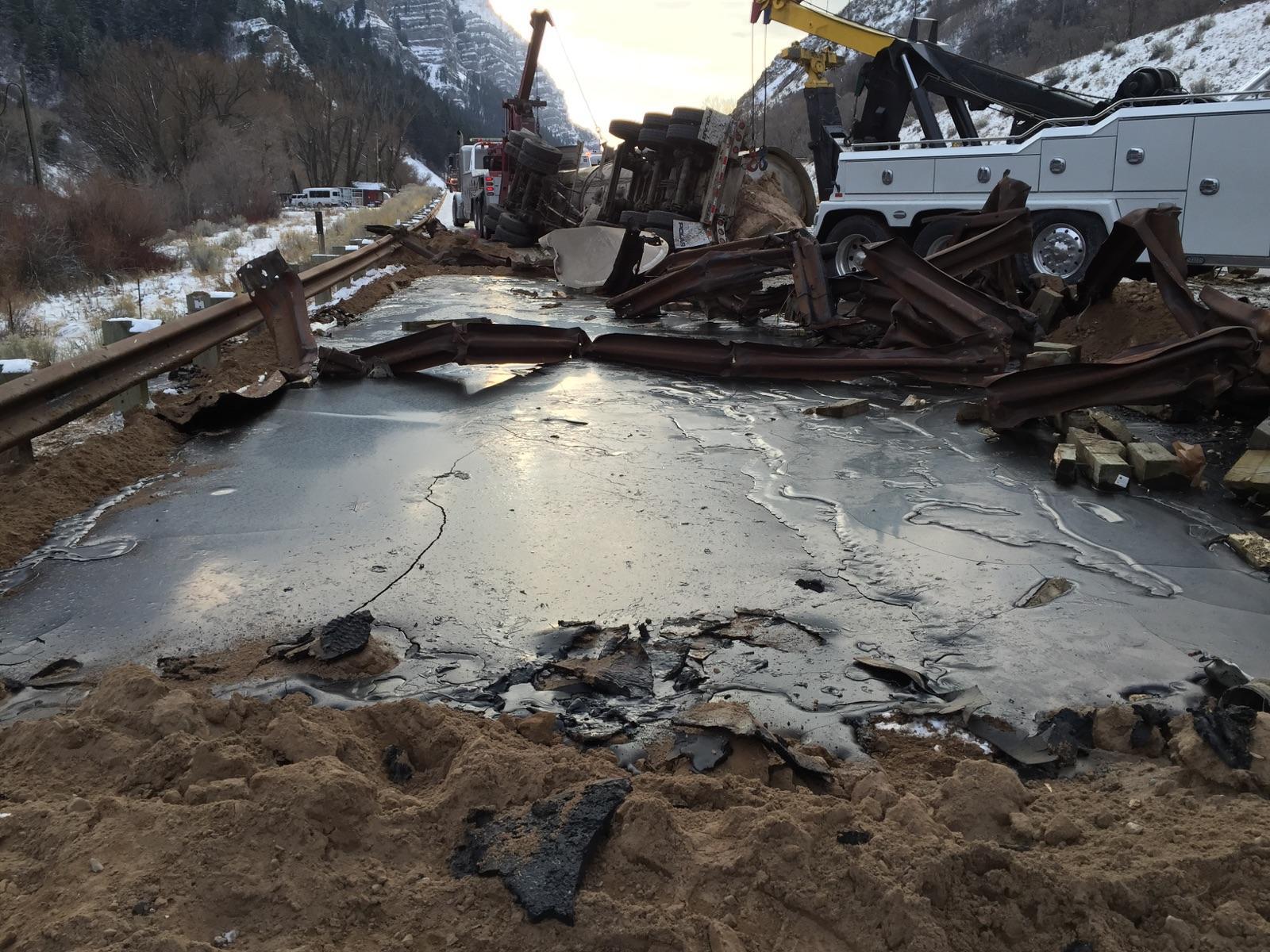 Crude oil spill on Highway 189 in Provo Canyon. 