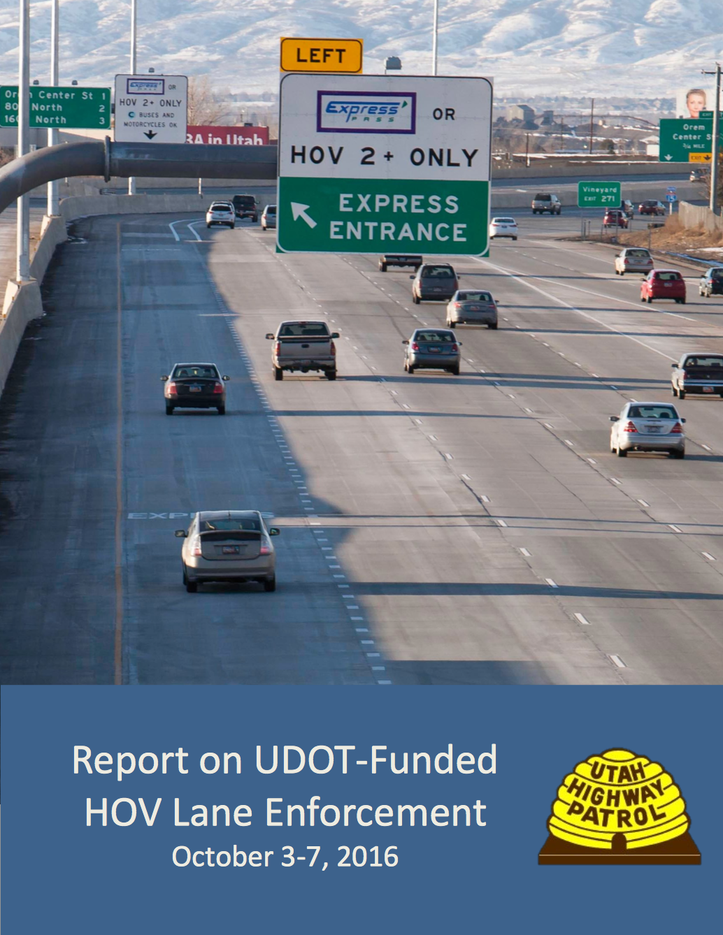 Screen cap of cover of Report on UDOT Funded HOV Lane Enforcement