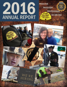 Screen cap of cover of UHP's annual report features troopers in action during the year.