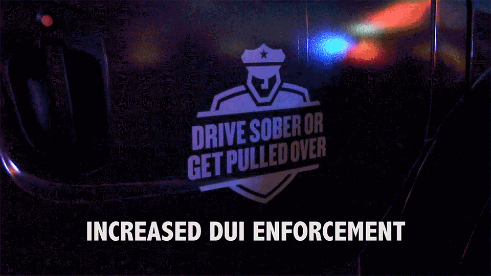Drive sober or get pulled over logo with flashing lights