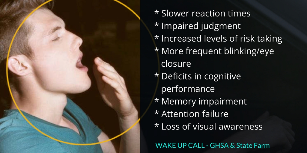 ➤ Slower reaction times ➤ Impaired judgment ➤ Increased levels of risk taking ➤ More frequent blinking/eye closure ➤ De cits in cognitive performance ➤ Memory impairment Attention failure Loss of visual awareness 