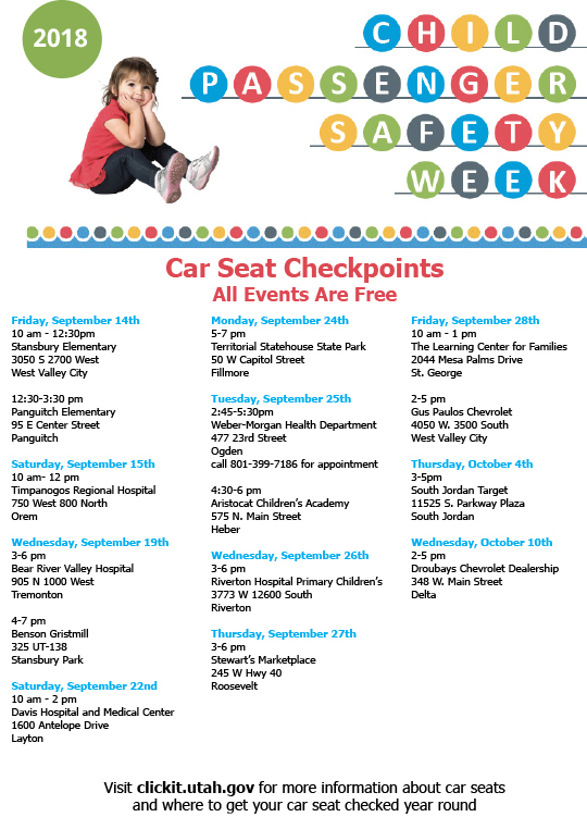 Car seat technicians will be conducting free car seat checks throughout the state during Child Passenger Safety Week