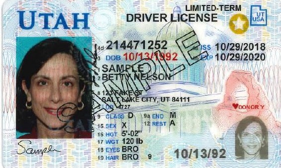 Sample driver license with gold star emblem