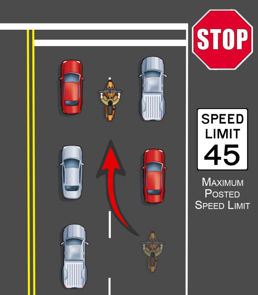 Motorcycle lane filtering demonstration