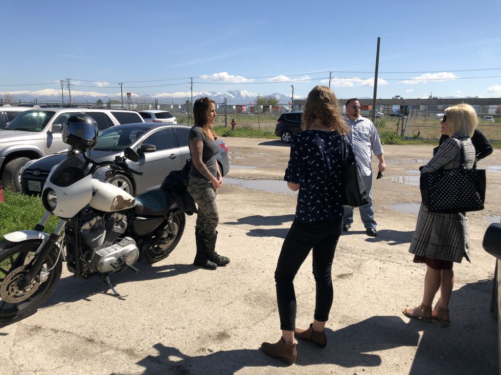 Lindsay Ross shares information about her motorcycle crash with members of the media.