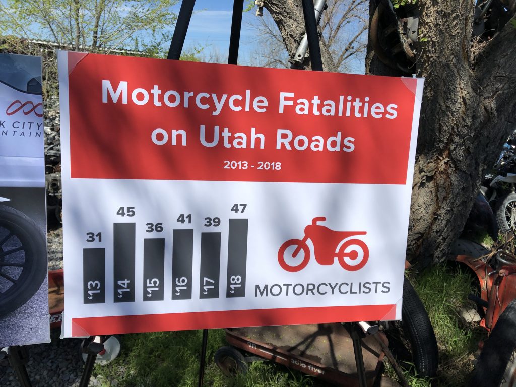 Poster with information about motorcycle fatalities in Utah 2013*2018