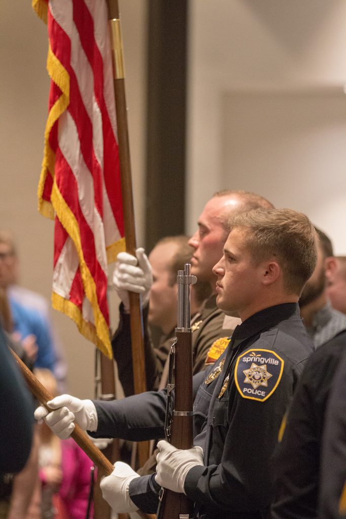 Cadets from the class present the colors during the flag ceremony.