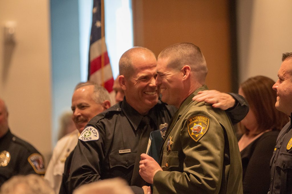 New Ogden Officer Nosler was presented with his certificate by a member of the Wyoming Highway Patrol.