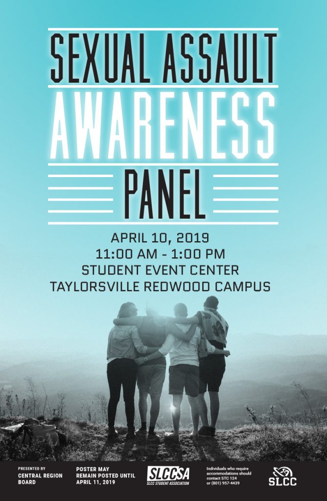 Poster promoting sexual assault awareness panel on April 10th at SLCC.