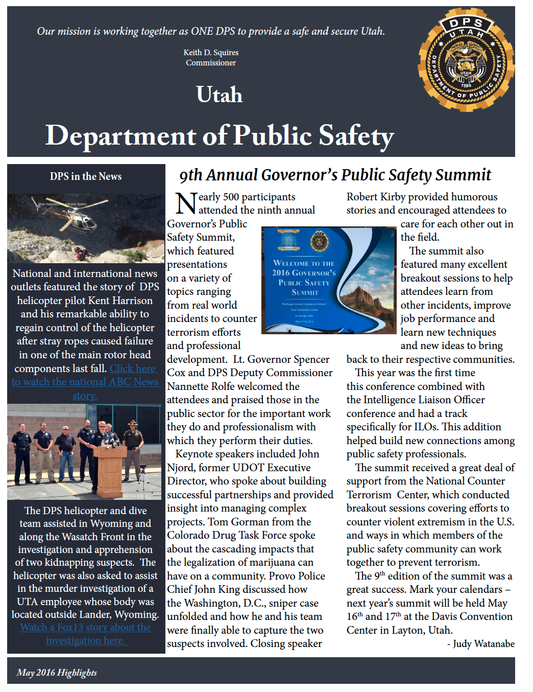 Screen cap of front page of DPS highlights document