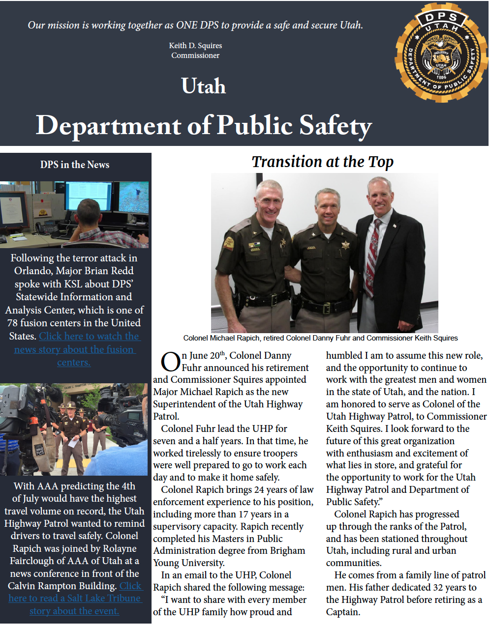 Screen cap of the front of the DPS June Highlights